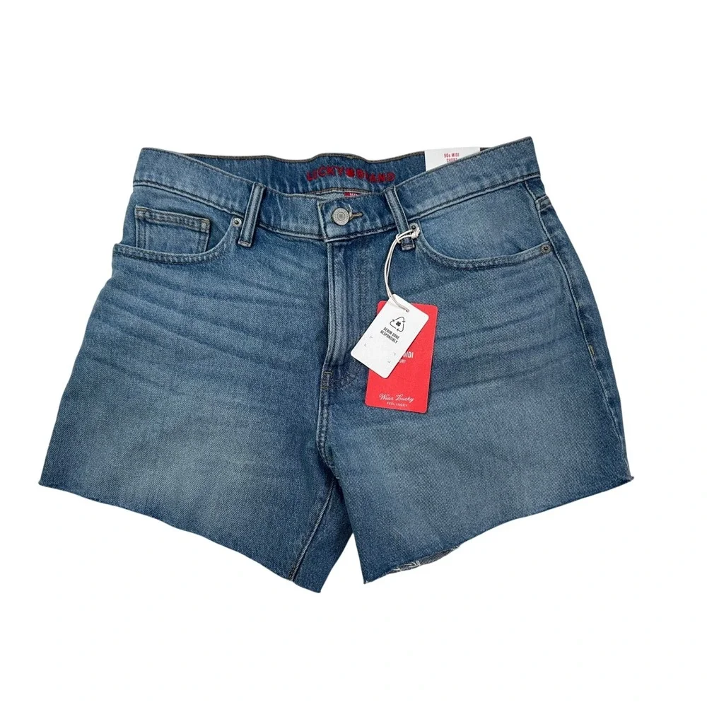 Lucky Brand Womens 90s Midi Denim Shorts Raw Hem Blue Jean size 8/29